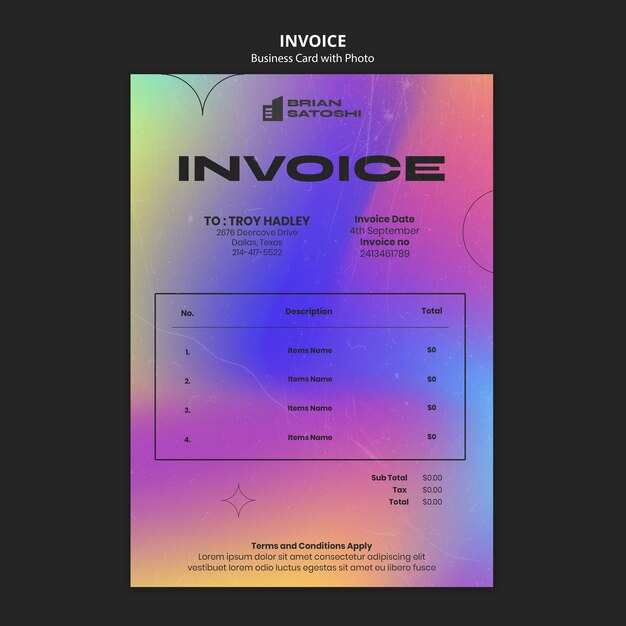 Modèle de facture de carte de visite en gradient