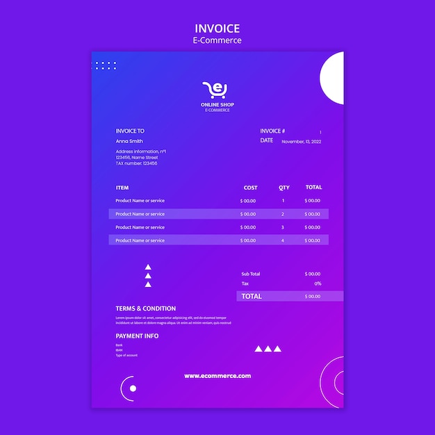 PSD gratuit modèle de facture de concept de commerce électronique
