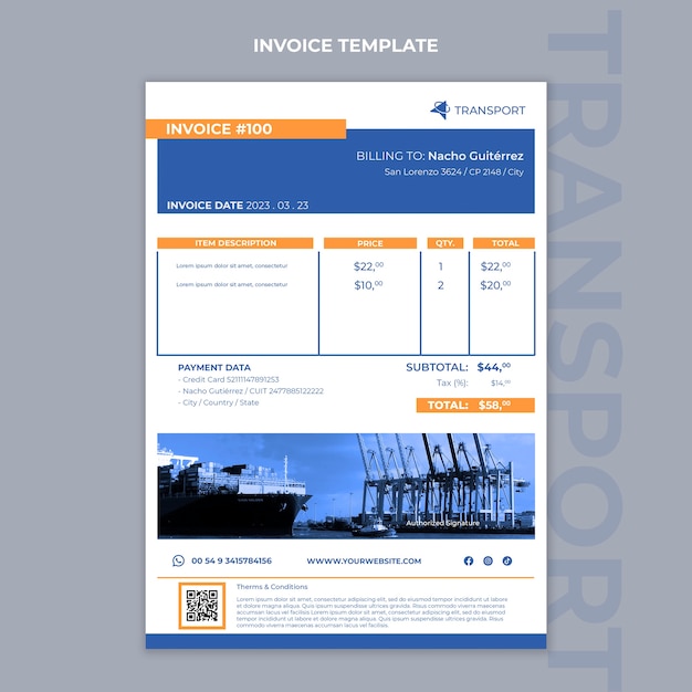 PSD gratuit modèle de facture de concept de transport design plat