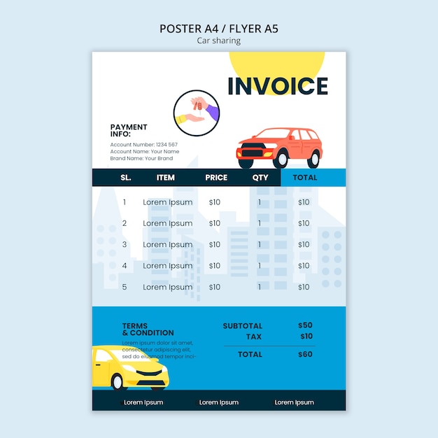 Modèle De Facture De Covoiturage Design Plat