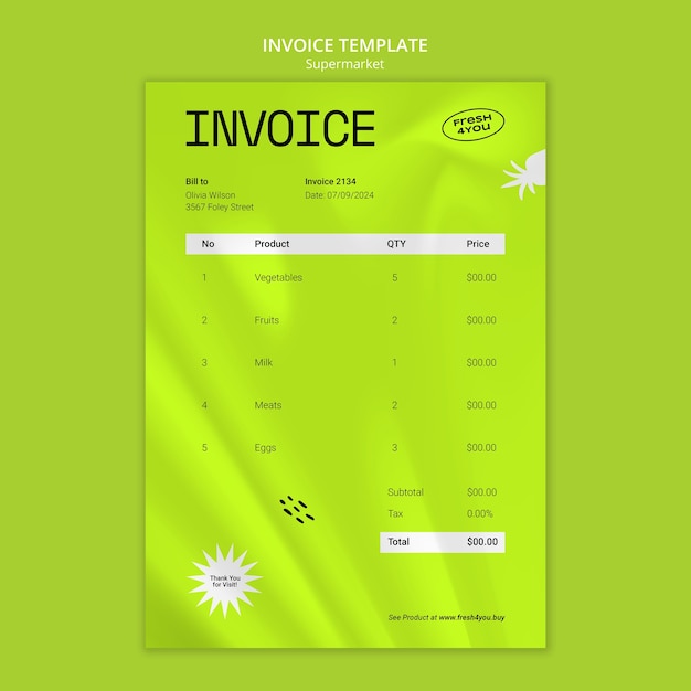 PSD gratuit modèle de facture d'entreprise de supermarché