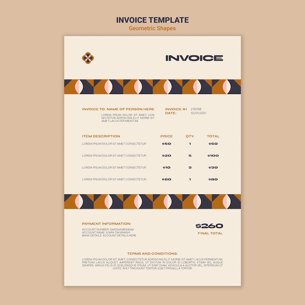 PSD gratuit modèle de facture de formes géométriques