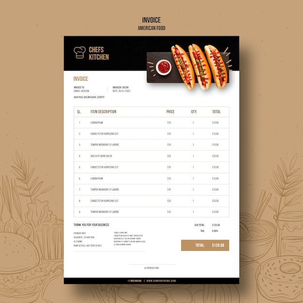 PSD gratuit modèle de facture de hot-dogs classiques américains