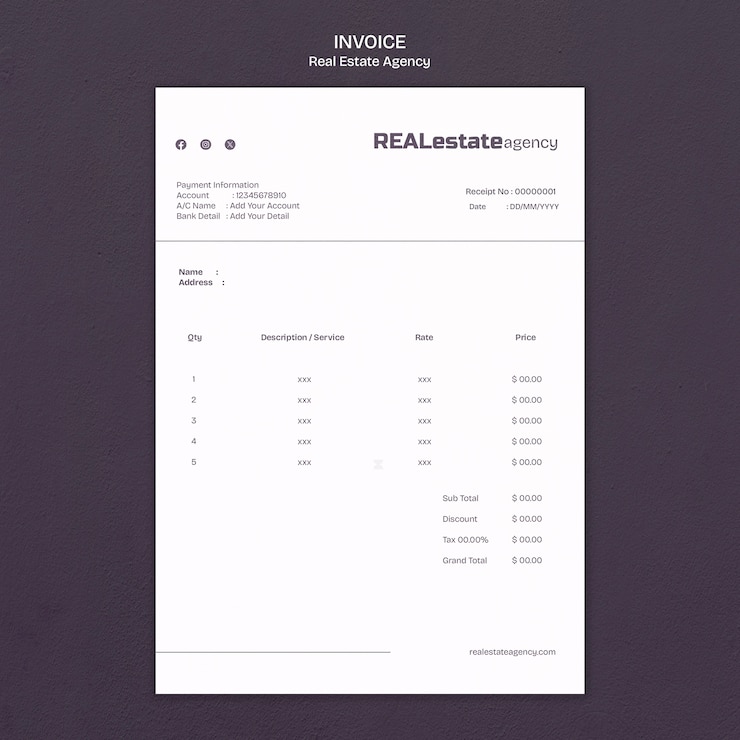 PSD gratuit modèle de facture immobilière design plat