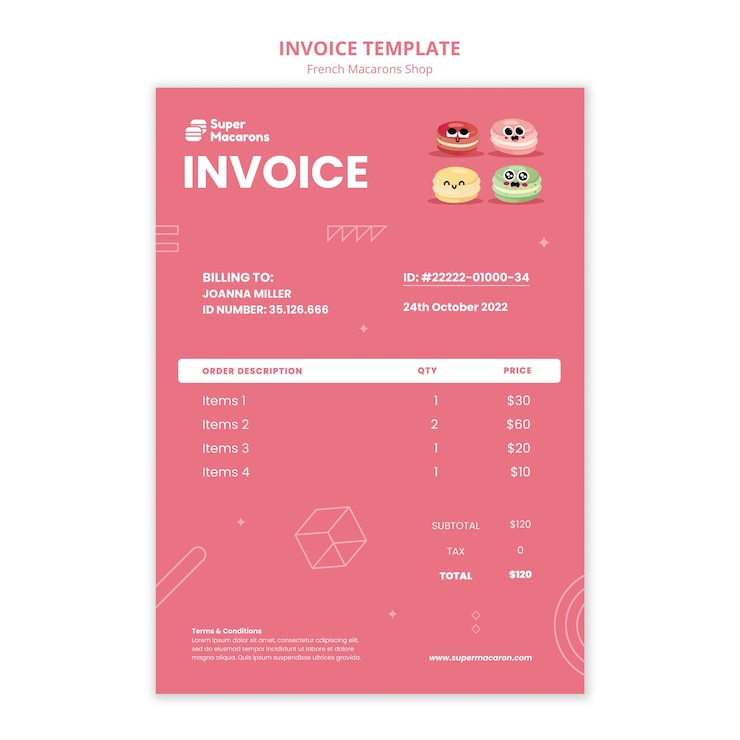 PSD gratuit modèle de facture de magasin de macarons français