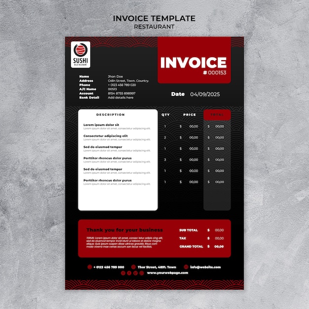 PSD gratuit modèle de facture de restaurant de cuisine délicieuse