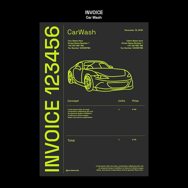 PSD gratuit modèle de facture de service de lavage de voiture