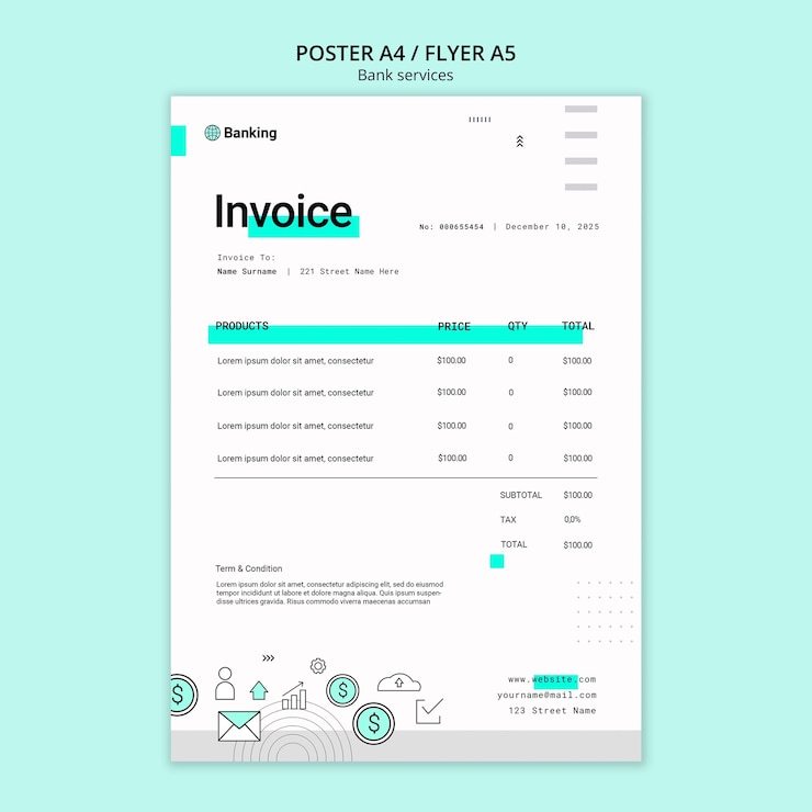 PSD gratuit modèle de facture de services bancaires