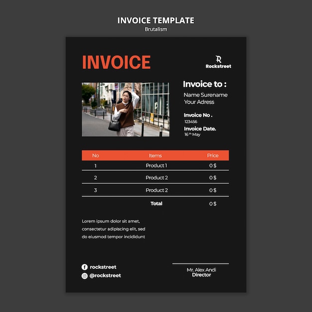 PSD gratuit modèle de facture de style brutalisme
