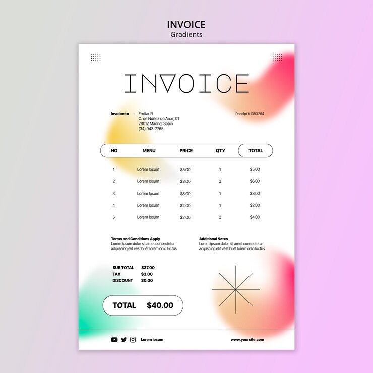 PSD gratuit modèle de facture de style dégradé