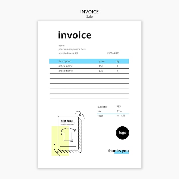 PSD gratuit modèle de facture de vente avec un design dessiné à la main
