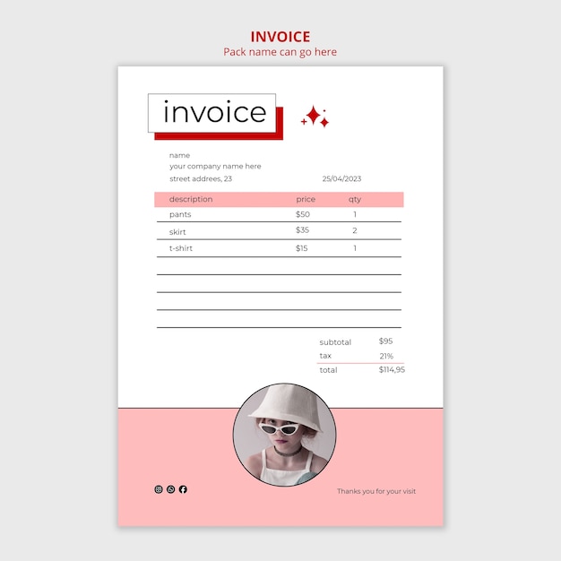 Modèle de facture de vente de mode