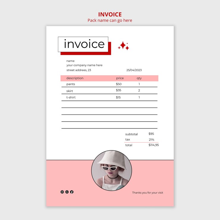 PSD gratuit modèle de facture de vente de mode