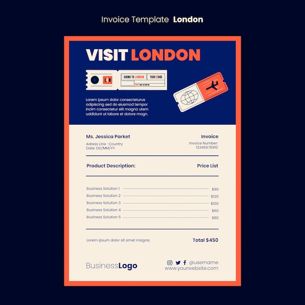 PSD gratuit modèle de facture de voyage à londres