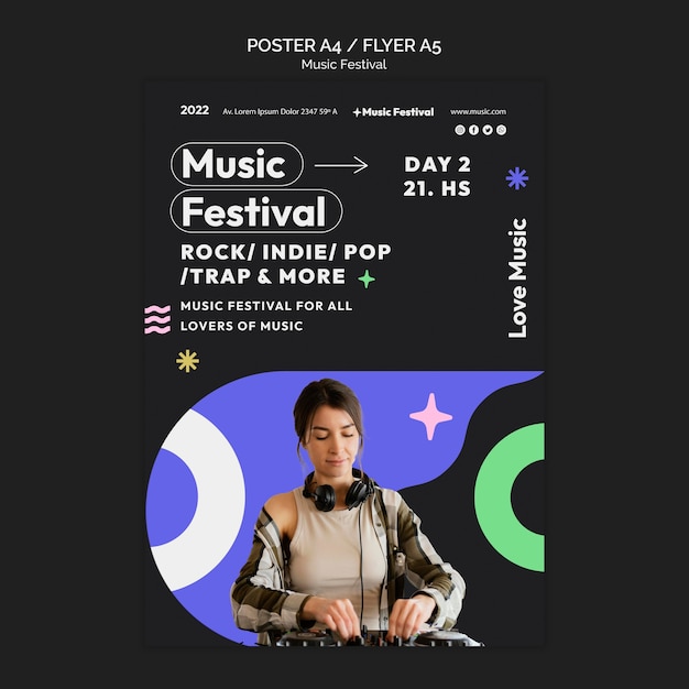 Modèle de festival de musique design plat