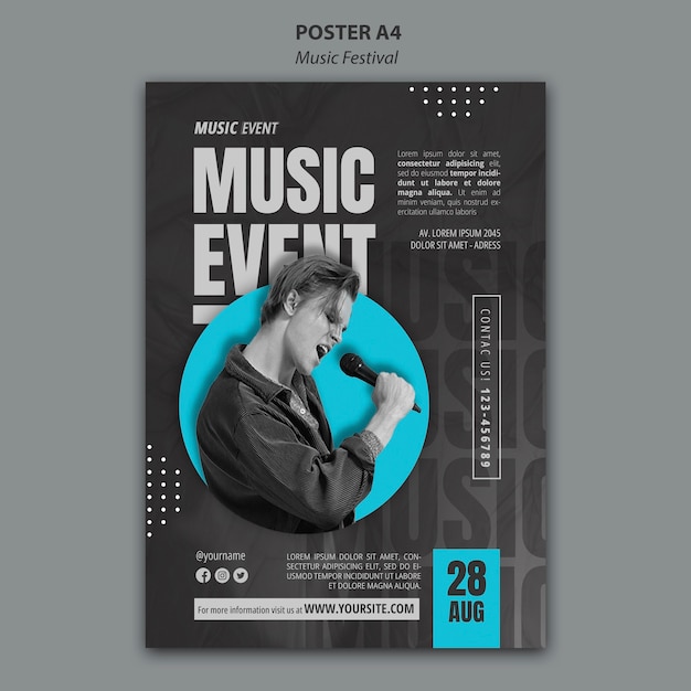 PSD gratuit modèle de festival de musique design plat