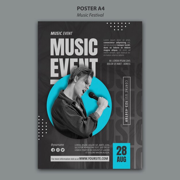 Modèle de festival de musique design plat