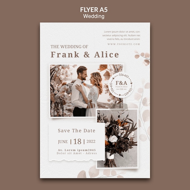 PSD gratuit modèle de flyer a5 de célébration de mariage