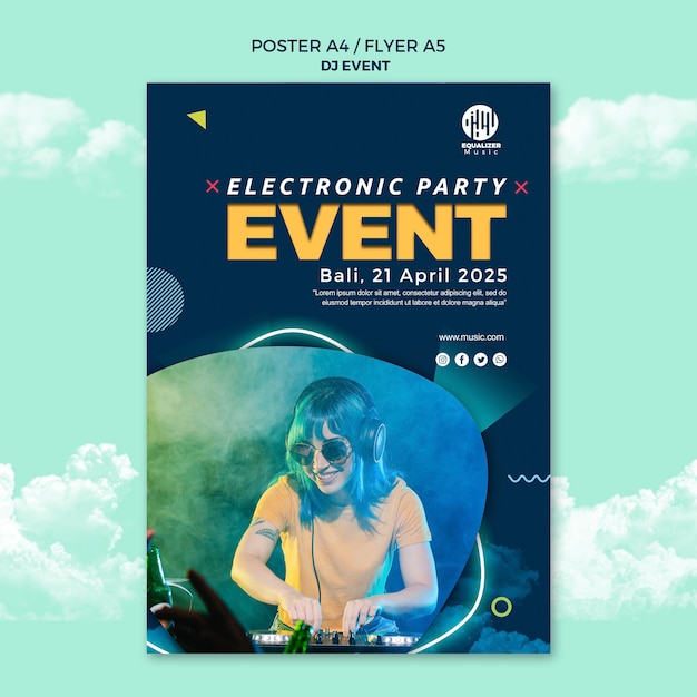 PSD gratuit modèle de flyer d'affiche de concept de fête musicale