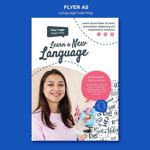 PSD gratuit modèle de flyer d'apprentissage des langues