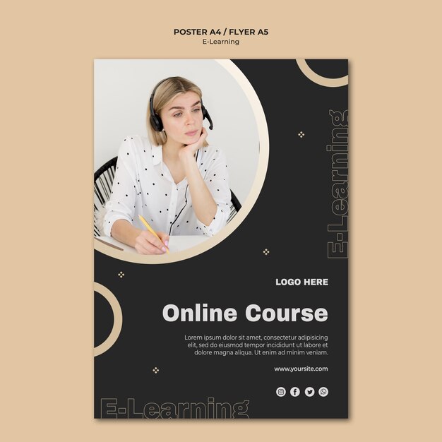 Modèle de flyer d'apprentissage en ligne avec photo