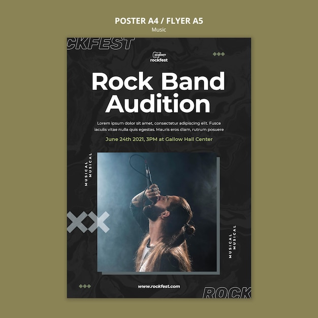 PSD gratuit modèle de flyer d'audition de groupe de rock