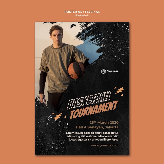 Modèle de flyer de basket-ball avec photo