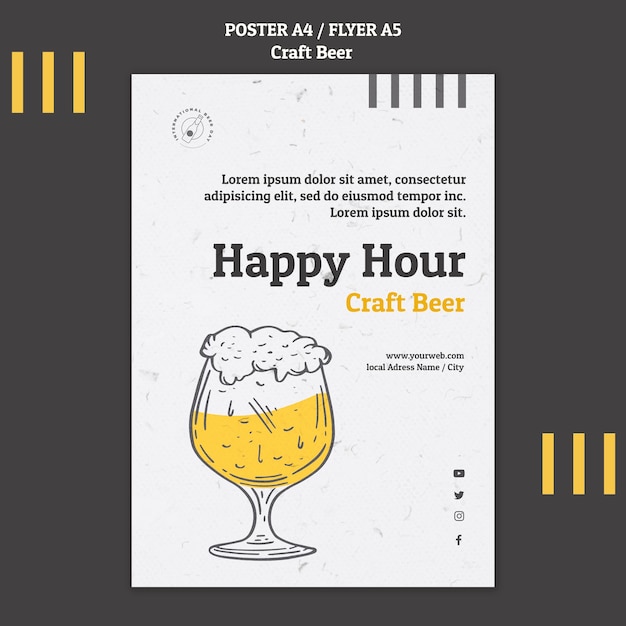 PSD gratuit modèle de flyer de bière artisanale happy hour