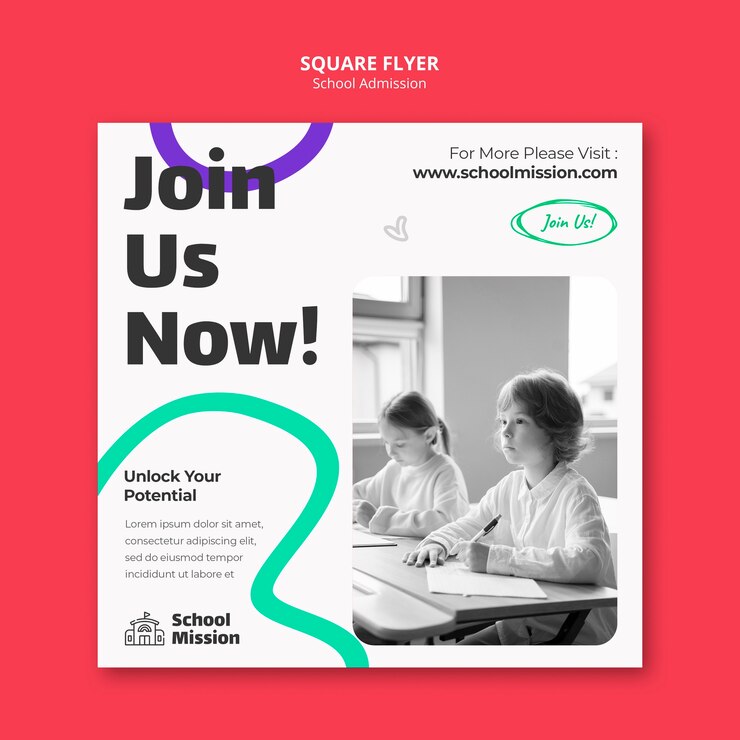 PSD gratuit modèle de flyer carré d'admission à l'école