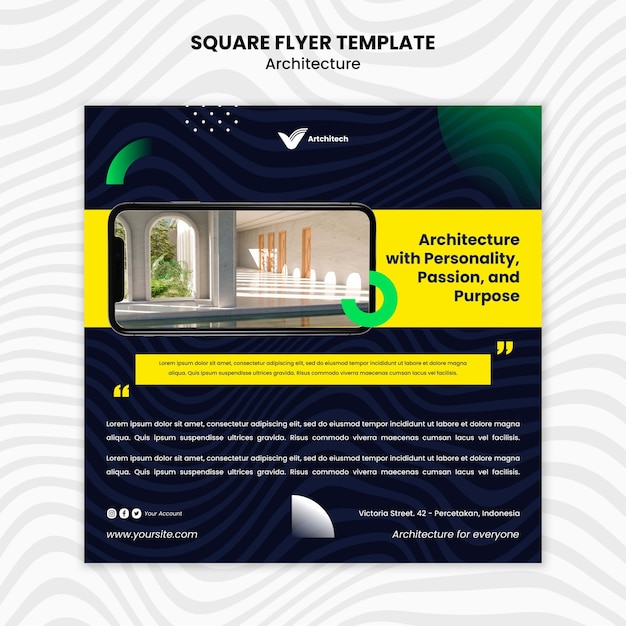 PSD gratuit modèle de flyer carré architecture design plat