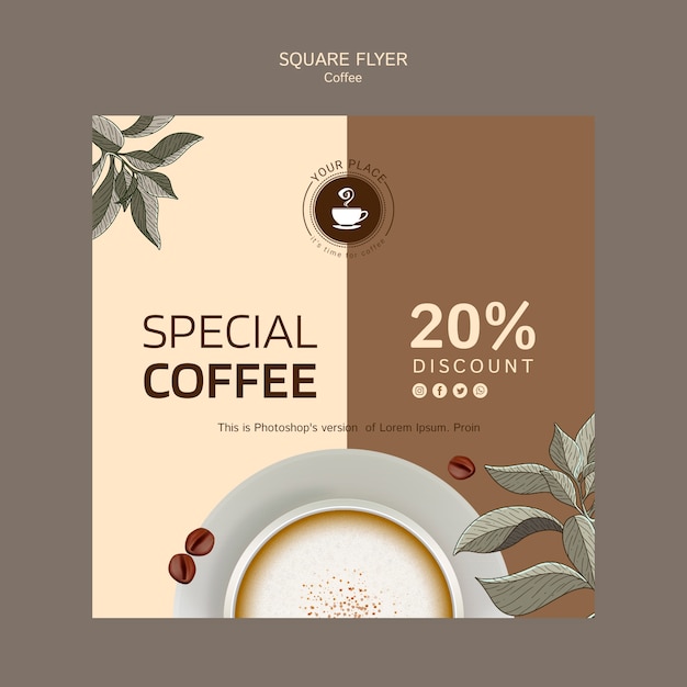 PSD gratuit modèle de flyer carré café