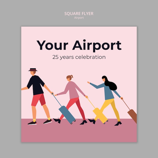 PSD gratuit modèle de flyer carré de compagnie aéroport design plat