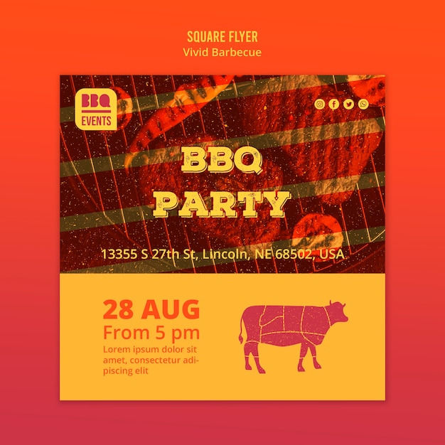 Modèle De Flyer Carré Concept Barbecue