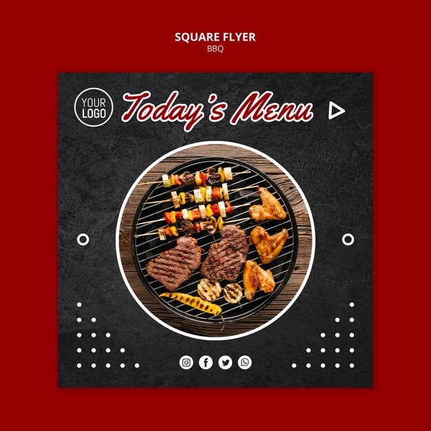 Modèle de Flyer carré concept bbq