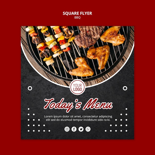 Modèle de Flyer carré concept bbq