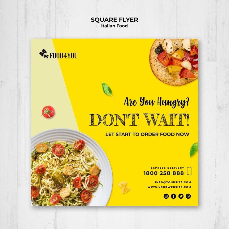 PSD gratuit modèle de flyer carré concept de cuisine italienne