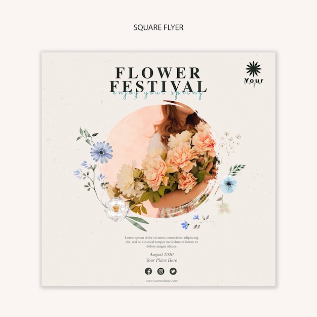 Modèle de flyer carré concept festival de fleurs