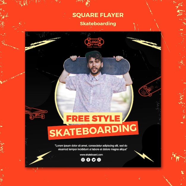 PSD gratuit modèle de flyer carré concept skateboard