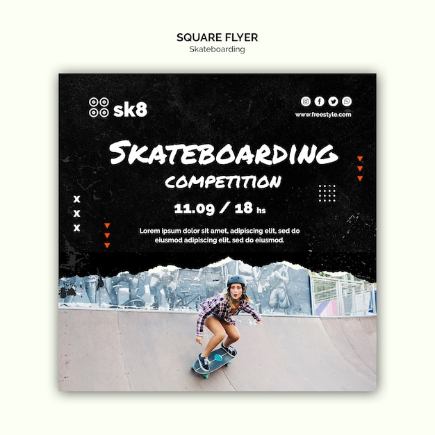 PSD gratuit modèle de flyer carré concept skateboard