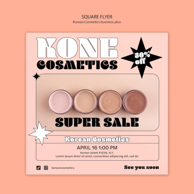 PSD gratuit modèle de flyer carré de cosmétiques de beauté coréens