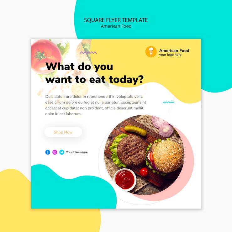 PSD gratuit modèle de flyer carré cuisine américaine