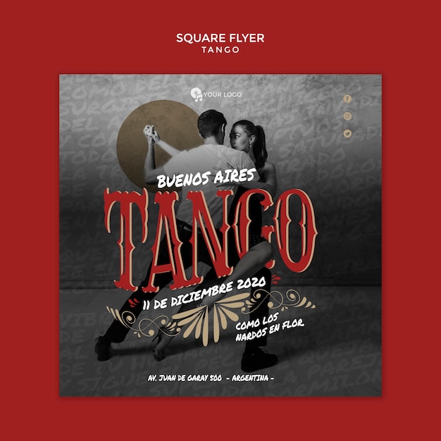 PSD gratuit modèle de flyer carré danse tango