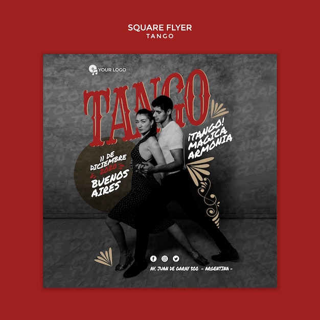 PSD gratuit modèle de flyer carré de danseurs de tango