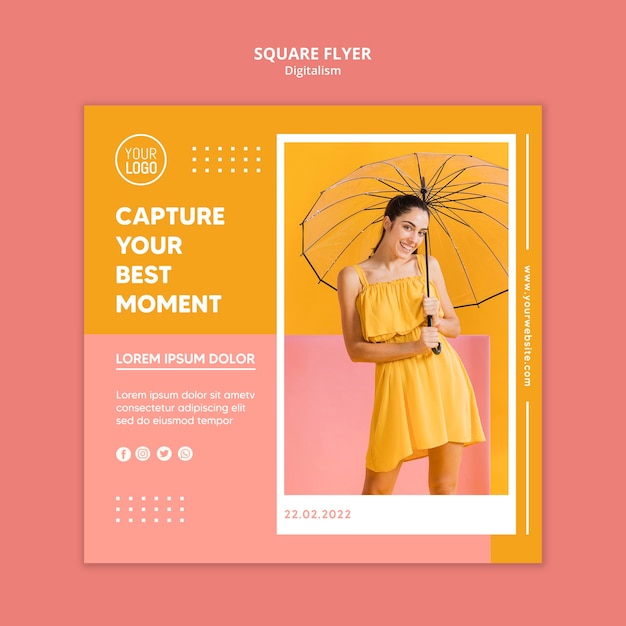 PSD gratuit modèle de flyer carré digitalisme coloré avec photo de femme