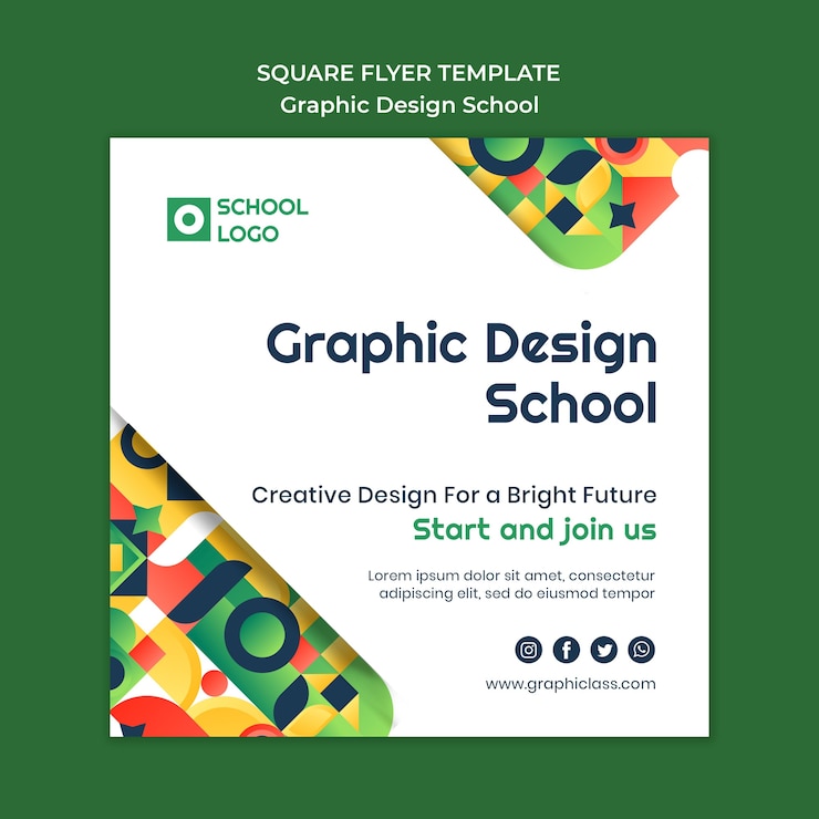 PSD gratuit modèle de flyer carré école de design graphique