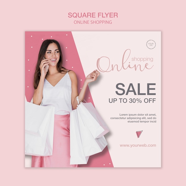Modèle de flyer carré femme parlant au téléphone