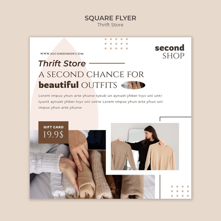 PSD gratuit modèle de flyer carré de friperie design plat