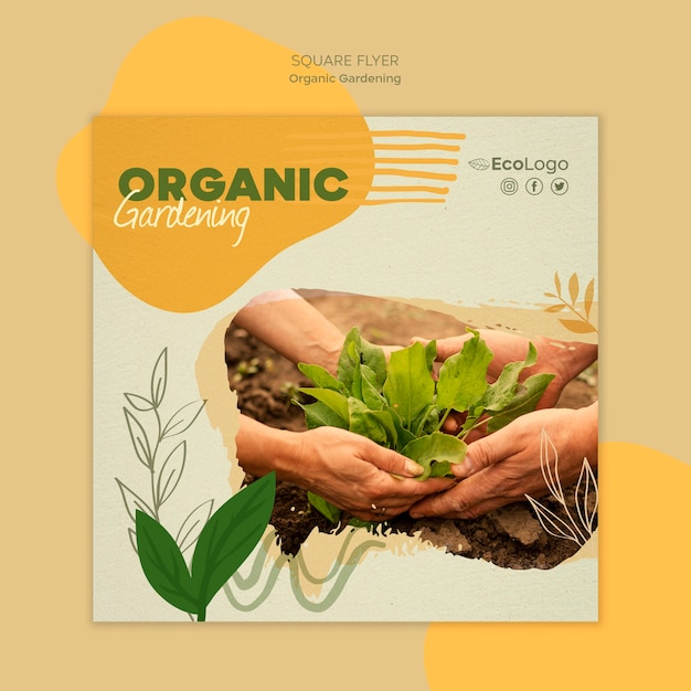 PSD gratuit modèle de flyer carré de jardinage biologique