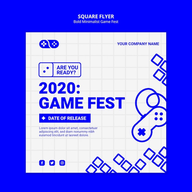 PSD gratuit modèle de flyer carré de jeux vidéo 2020 jam fest