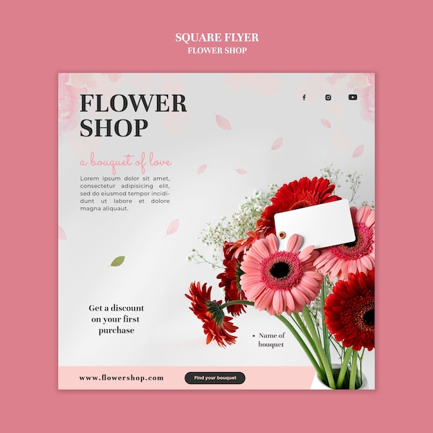 PSD gratuit modèle de flyer carré de magasin de fleurs